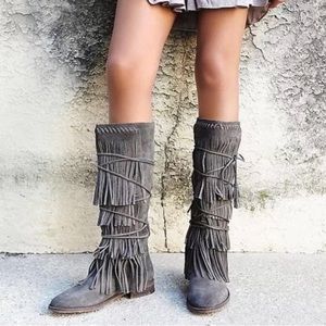 Free people fringe boots tall gorgeous!!!! Size 8